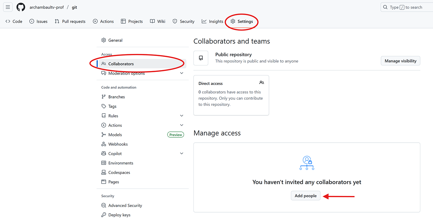 Règlages du dépôt GitHub