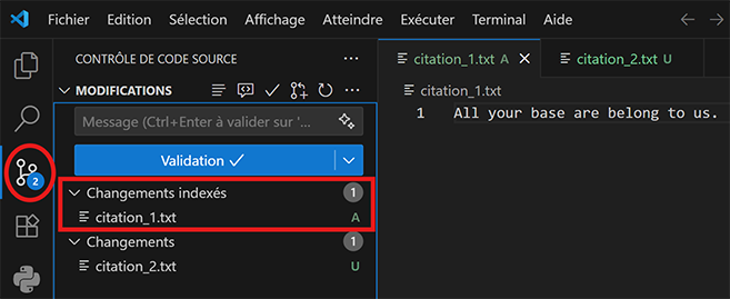 VS Code Git staged changes