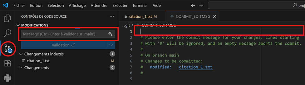 VS Code Git staged changes